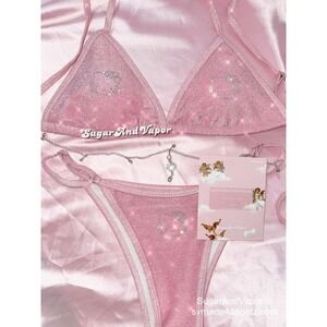 Sugar and Vapor Hello Kitty Pink Glitter Bikini Set XL Rhinestone Cheeky NWT Y2K